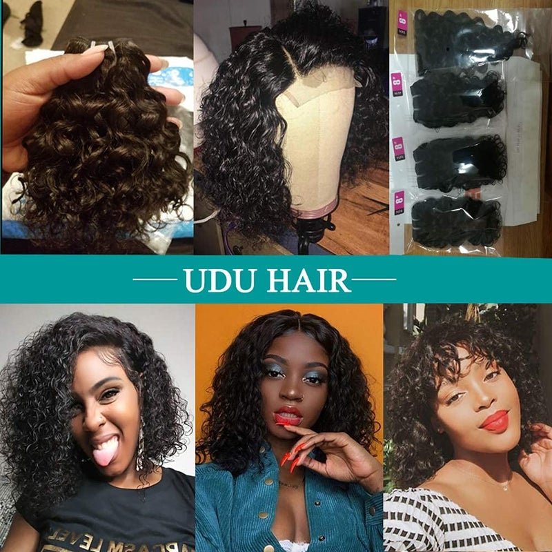 UDU Malaysian 50g 1B# Human Hair Extensions Remy Hair Bundles Short Curly Hair (8 inch without closure) - Image 3